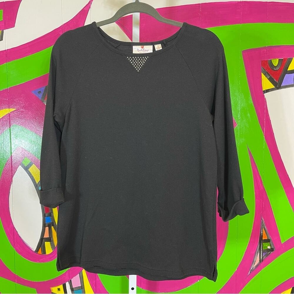 Quacker Factory, Black Long Sleeve Knit Shirt. Size Small. Glitzy Neckline.